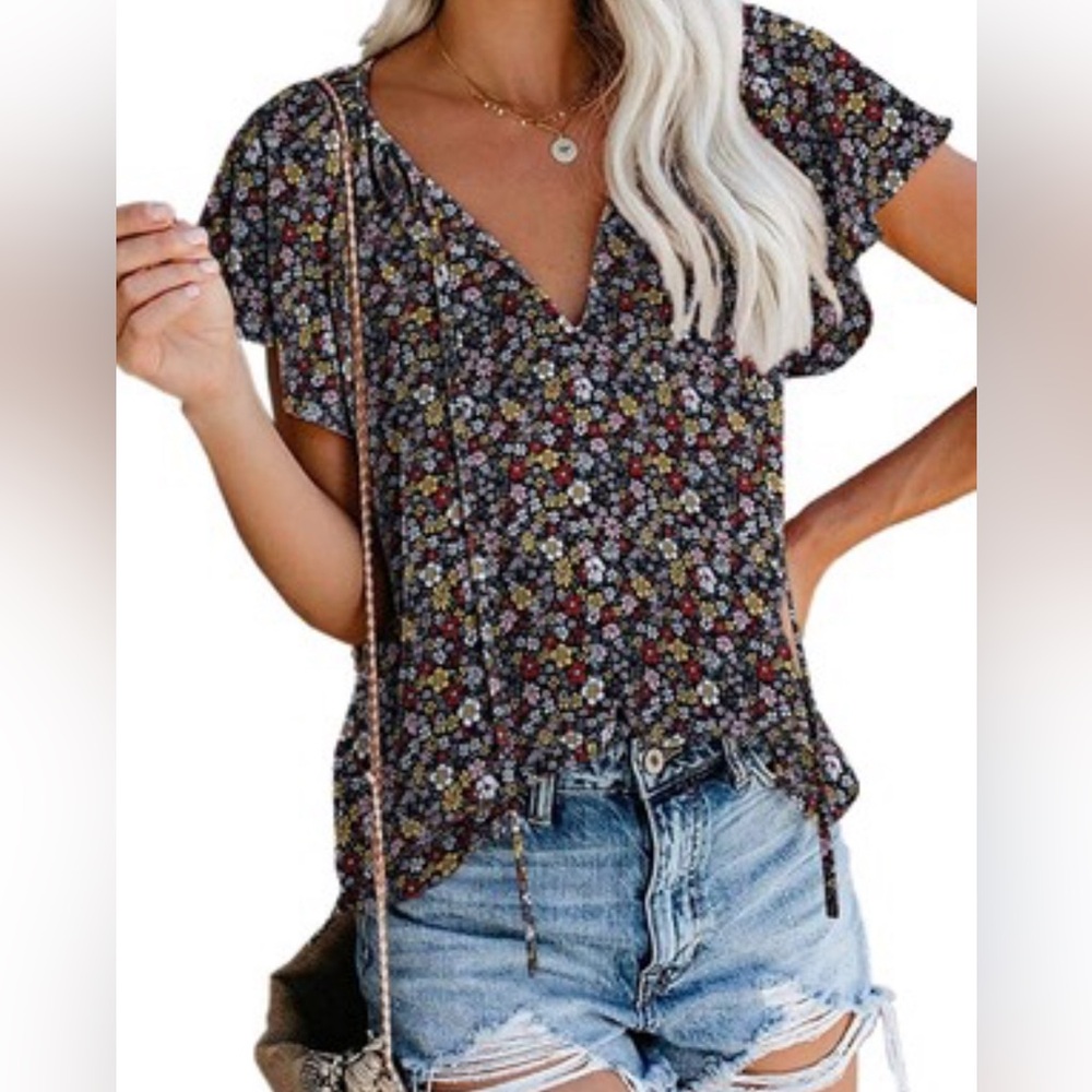 Floral V-Neck Women Top